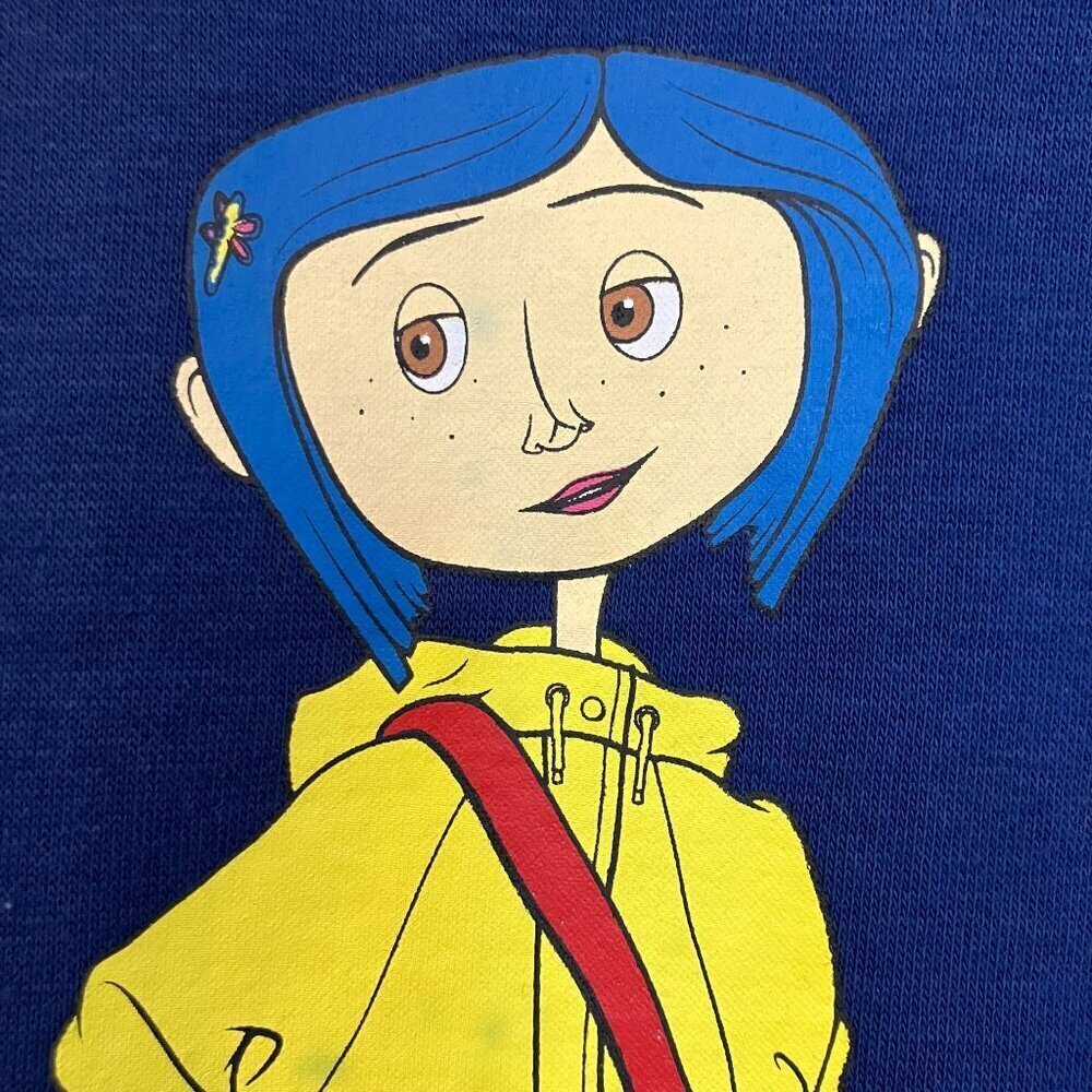 Coraline Jones Women SOLD OUT Box Lunch Letter Portrait Hoodie Small Blue AN EXC - Picture 3 of 12
